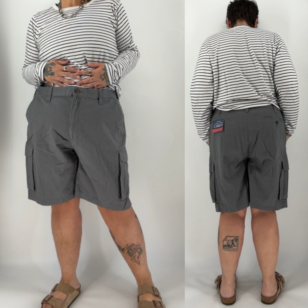 Croft & Barrow Mens 44 Gray Classic Twill Cargo Shorts Relaxed Fit 100% Cotton